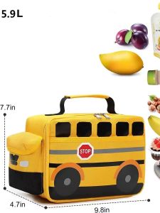 New Cartoon Childrens Lunch Box Multi-layer Bag Cold Hot Meal Portable Picnic Bag Yellow School Bus Storage Home Use