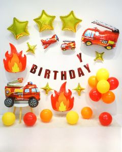 Fire Truck Theme Balloons Boys Birthday Childrens First Year Party Restaurant Decoration 3D Police Car Cartoon Decorations