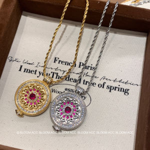 New Chinese Style Rose Flower Compass Red Ruby Adjustable Necklace Fashionable Lockbone Chain Jewelry for Women Fresh out