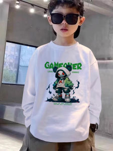 Loose Long Sleeve round Neck Childrens T-shirt Boys Cartoon Print Casual Cotton Top for Middle And Big Children