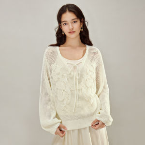 INMAN | Áo Sweater Dễ Dàng Vai Rơi Thêu Ren
