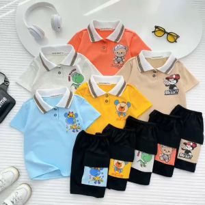 (Bé trai 9-17kg) Bộ thun cotton ngắn tay cổ trụ polo Minkymom
