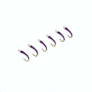 ICERIO 8PCS #18 Beadhead Purple Zebra Midge Fly Fishing Worms Trout Perch Grayling Fishing Lures Baits