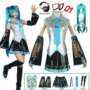 Miku Cosplay Ensemble Complet En Cuir Argenté Tissu Costume Miku Cosplay Chapeaux Costume Tenue JK Robe De Marin Lycée Uniforme