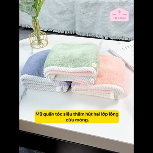 Khăn quấn đầu khô tóc siêu thấm hút 2 lớp microfiber lông cừu mỏng