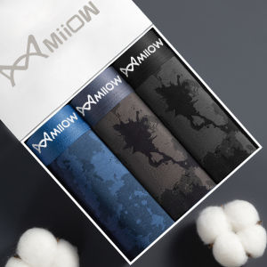 Miiow | Mens Cotton Underwear Boxer Shorts Antimicrobial Pure Cotton Youth Summer Sport Style Mid Waist Printed Four Pack Briefs