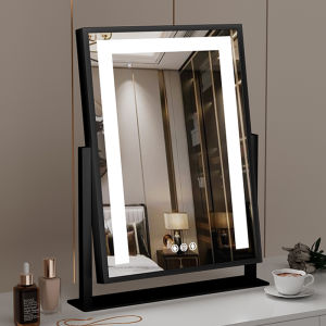 Ahome HD Makeup Mirror LED Mirror with 3 Colors Lighting Modes Touch Control Square Cosmetic Mirror with Stand