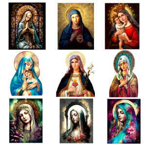 2pcs Virgin Mary Lady Catholic Christian Patches for Clothes Heat Transfer Thermal Stickers DIY T shirt Iron on Women Appliquéd