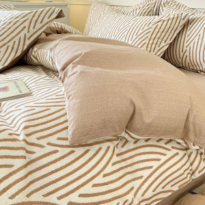 Nordic Style Pure Cotton Bedding Set Simple Striped Bed Sheet Cover Duvet Cover Bed Canopy 100% Cotton Dormitory Three Piece Set