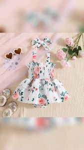 **【COD&Local】Baby Girls Summer Casual Sling Romper Sleeveless Tutu Floral Playsuit with Headband**