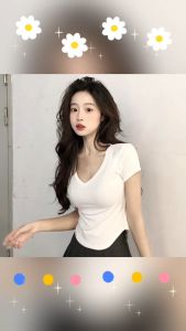 Catalog Fashion เสื้อยืดแขนสั้นคอวี รุ่นชายโค้งมน สีพื้น 2 สี