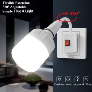Dailyhome Plug in Flexible Wall Light Socket Adapter E27 Lamp Bulb Extension Holder