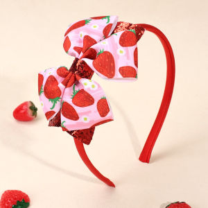 Strawberry Print Headband Glitter Watermelon Elastic Ribbon Bow Hair Bands Children Girls Summer Headwear Headdress Accesories