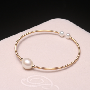 Handmade Baroque Single Pearl Bracelet Gold Wire Wrapped Simple Elegant Freshly Designed Fashion Jewelry for Women