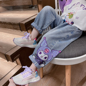 Kuromi Autumn New Cartoon Patches Kids Jeans Boys Girls Fashionable Long Pants Cotton Material Korean Style Children Clothing