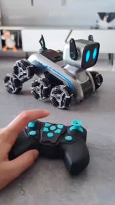 หุ่นยนต์สุนัขอัจฉริยะ หุ่นยนต์ควบคุมระยะไกลอัจฉริยะ หุ่นยนต์อัจฉริยะสำหรับเด็ก ของเล่นสุนัขกลผาดโผนแปดล้อ ของเล่นหุ่นยนต์