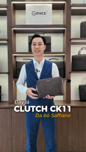 Ví Cầm Tay Clutch Nam GENCE CK11 Da Bò Khóa Số Cao Cấp Màu Nâu Phụ Kiện Vàng Hoặc Bạc