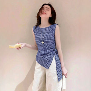 DUOFEIYAN | Vintage Checked Tie-up Sleeveless Waisted Shirt