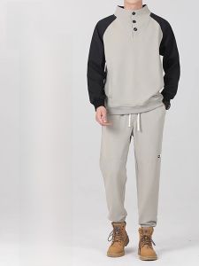 ROMON | Loose Mens Long Sleeve Sweatshirt Pants Set Spring Trend Color Block Casual Two-Piece Suit Polyester Spandex Blend Youth Wear