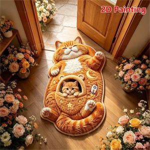 VIKAMA Gray Cat Irregular Rug Kitten Pocket Print Non Slip Mat For Bedroom Bathroom Living Room Entryway Kawaii Pet Home Decor