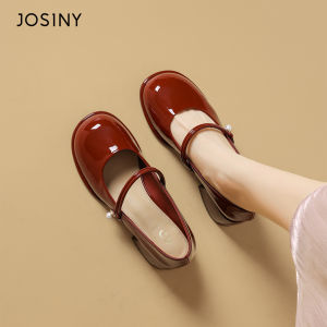 Josiny | Thick French Red Mary Jane Shoes