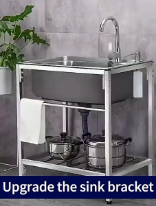 Miroon sinki dapur 304 stainless steel kitchen sink 50*37*75 / 60*48*75 cm single bowl with stand or faucet and strainer set Commercial Restaurant Sink Laundry Sink Outdoor Sink