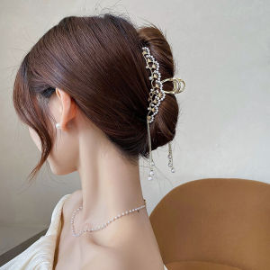 Large Size Metal Ancient Style Pearl Tassel Hair Clip Shark Fin Clip Fashionable New Model Hairpin for Back of Head