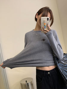 เสื้อยืดคอกลมแขนยาวทรงสลิมฟิตสำหรับผู้หญิง สีแดงเมอร์เรย์ แฟชั่นฤดูใบไม้ร่วง ฤดูใบไม้ผลิ ฤดูหนาว เสื้อเชิ้ตคอตตอนโพลีเอสเตอร์