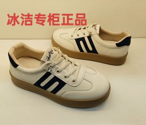 Ice Clean Womens Casual Shoes Spring Model High Quality Leather Lightweight Comfortable Flat Bottom Sports Leisure Single Shoes