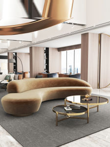 Scandinavian Modern Simplicity Arc Shaped Sofa for Hotel Lounge Beauty Salon Wedding Dress Shop Luxurious Lightweight Metal Frame with Flannel Fabric