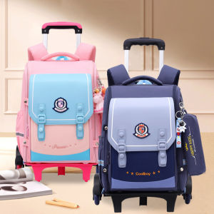New 6-wheel Trolley Schoolbag Integrated Design Primary School Students Large capacity Waterproof Removable Backpack