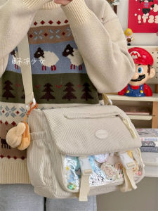 Cute Autumn Winter Corduroy Crossbody Bag Large Capacity Postal Bag Anime Style Youth Casual Fashion Soft Nylon Material