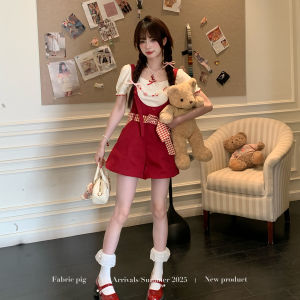 Cute Strawberry and Apricot Sweet Girls Style Denim Blue Overalls