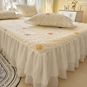 Princess Style Bed Skirt Set Dustproof Protection Three Piece Cotton Polyester Blend Washed Bedding Accessories Ensemble