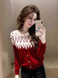 XUECAIQI | Feathered Island Pattern Knit Sweater Cardigan