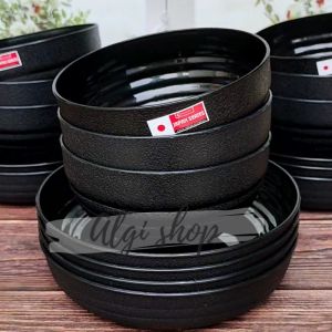 12Pcs ramen seat isi 6Piring ramen 6mangkuk ramen bulat hitam ulir tahan panas bebas BPA