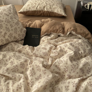 Retro Floral Soft Washed Cotton Quilt Cover Three Piece Set Dormitory Bedding Set Pillowcase Duvet Cover Country Style