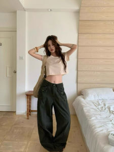 VKSOD | Korean Style Womens Summer 2025 Lazy Shoulder Short Sleeve Top Wide Leg Pants Two-Piece Set Long Pants Other 100% Material