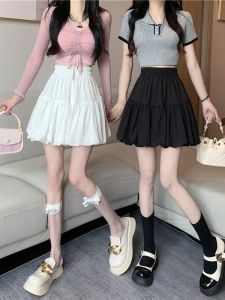 กระโปรงสั้นทรงเอเอวสูงสไตล์เกาหลีสำหรับผู้หญิง กระโปรงทรงเอสีพื้น ทรงเข้ารูป ทรงเข้ารูป ช่วงฤดูร้อนปี 2025