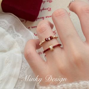 Red Open Ring for Women Unique Design Luxury Minimalist Fashion Jewelry out Celebrity Non-Same as Minky Hand Accessory