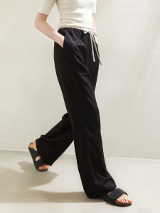 Miccbeirn | 50% Wool Wide Leg Pants Casual Commute Style High Waist Elastic Waist Straight Cut Fashionable Versatile Loose Fit Trousers