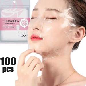 100pcs/bag Masks Wrap Face Plastic Film Full Face Cleanser Mask Neck Stickers Paper Disposable Transparent Facial Beauty Makeup Tool