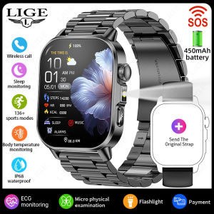 LIGE | LIGE 2026 New Model Uric Acid Lipid Health Analysis Men Smart Watch ECG+PPG Bluetooth Call 2.01-inch Flashlight Women Smartwatch