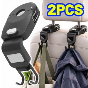 Retractable Car Headrest Hook Seat Back Hanger Quick Lock Buckle Dual Hooks Bag Coat Storage Holder Auto Interior Organizer
