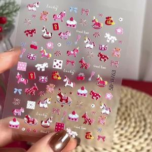 5D Embossed Cute Little Horse Nail Art Sticker Cartoon Bow Firework Star Cherry Nails Decals Kawaii Korean Manicure Accessories