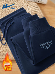 Mens Thickened Sheep Velvet Pants Autumn Winter Integrated Fleece Warm Casual Trousers Youthful Elastic Waist Sports Wear