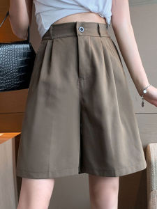 ชุดลําลองผ้าไหมกางเกงห้าชิ้นสําหรับผู้หญิงหลวมขากว้างเอวสูงแลดูผอมเสื้อผ้าทํางานมีสไตล์กางเกงขาสั้นขนาดใหญ่