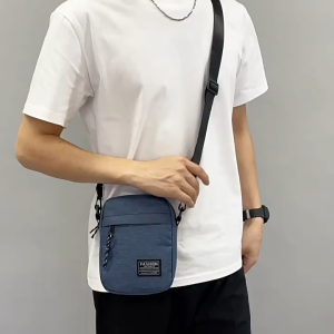 Mens casual bag messenger bag shoulder bag fashionable canvas waterproof wear-resistant sports mobile phone bag small square bag solid color simple
