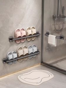 Bathroom Wall-Mounted Storage Rack No-Drilling Toilet Towel Drainage Shelf Shoe Organizer Modern Style Single Layer Rack