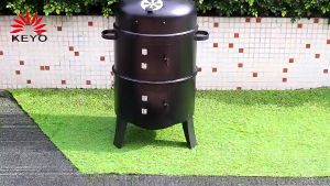 3 in 1 Charcoal BBQ Smoker Grill Multi Function Outdoor Cooking with Thermometer Portable